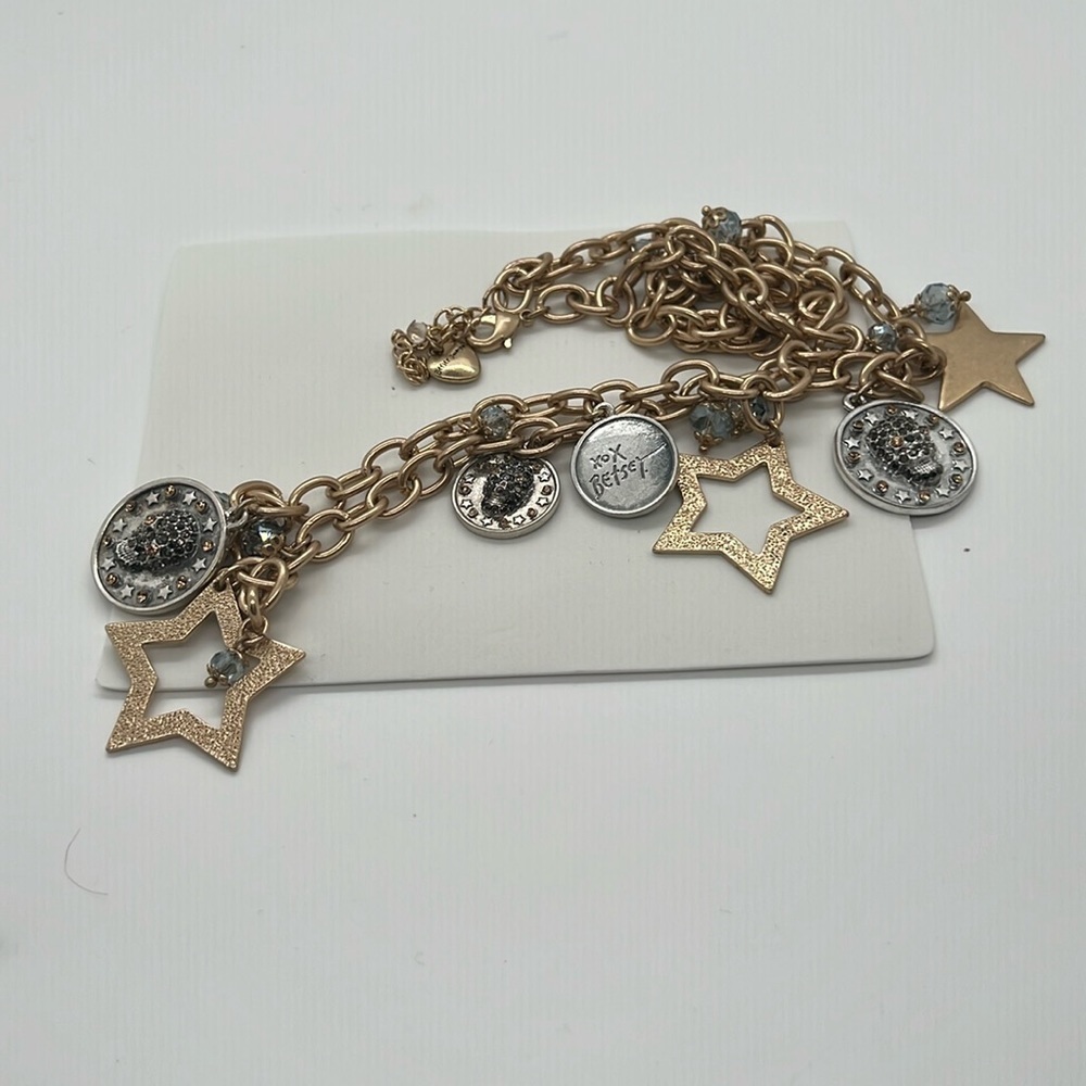 Betsey Johnson stargazer, skull stars silver necklace